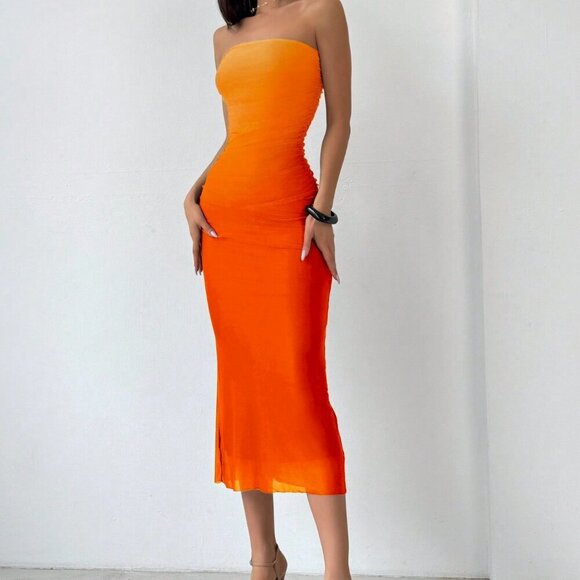 Multicolor Elegant Women's Ombre Mesh Bandeau Bodycon Dress - Picture 5 of 6